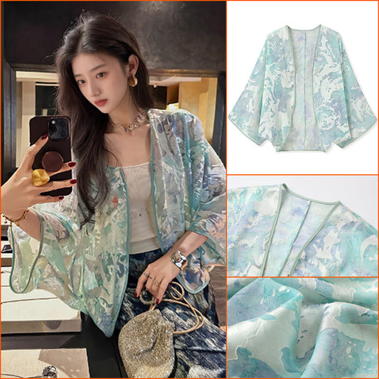 Summer  New National Style Embroidery Versatile Thin Silk Jacket New Chinese Light Luxury Cardigan Shawl N4077