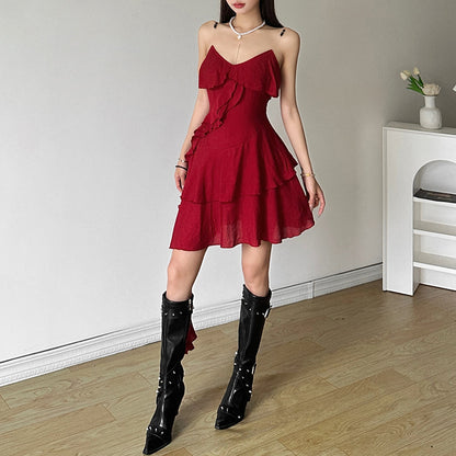 2025 style popular summer new women's clothing pure desire style design feeling waist and thin cake dress dress