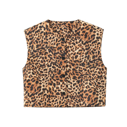 Men Leopard Print Vests Spring Fashion V-neck Paper Clip Simple Sleeveless Loose Simple Casual Streetwear Male Waistcoats