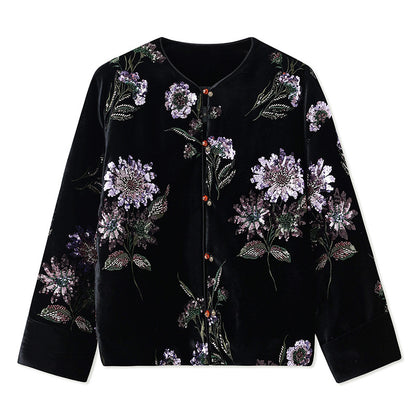 Guofeng winter new heavy industry sequined embroidered jacket round neck temperament design sense new Chinese down jacket MZ002