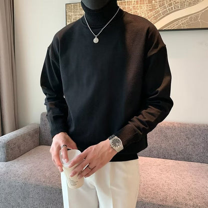 saferido      -shop mens fashion Spring and Autumn New Pure Color Sweater Men's Fresh round Neck Basic Long Sleeve Youth Casual Drop Shoulder Bottoming Shirt
