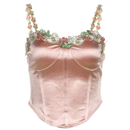 Cross-border 2025 style popular spring new women's clothing embroidered lace suspender solid color vest waist hip skirt
