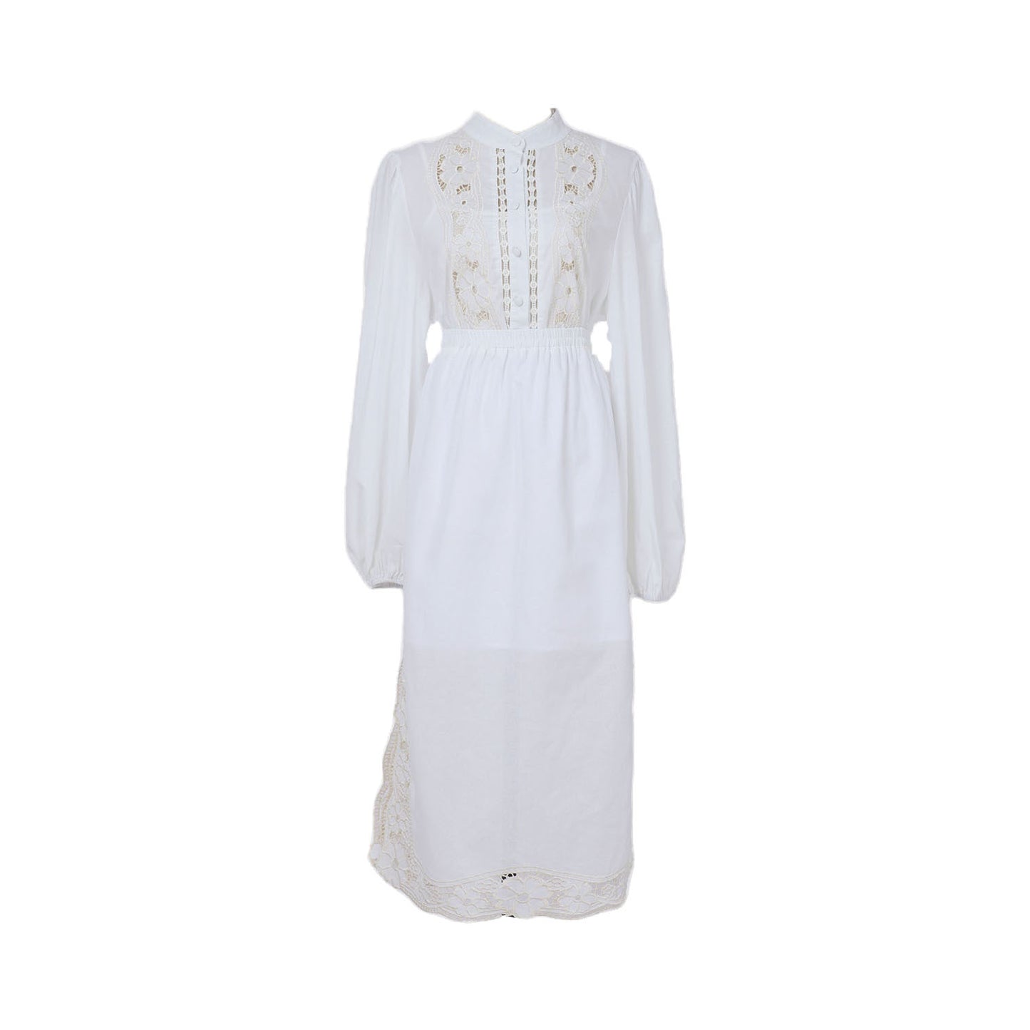 popular autumn and winter new lace style new fashion temperament collar splicing design hollow long sleeve waist dress