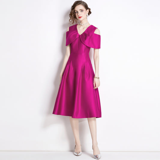 Popularan women's clothing elegant temperament waist off the shoulder big swing dress popular new celebrity fashion Popular style evening dress