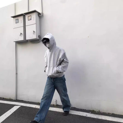saferido men fall outfits casual American Cleanfit Stitching Deconstructing Boxy Profile Hooded Short Sweater Men's Spring and Autumn Loose Hoodie Coat