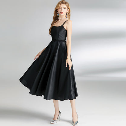 Vintage Hepburn style strap skirt, high-end  design, waist and thin medium and long A-shaped fluffy dress