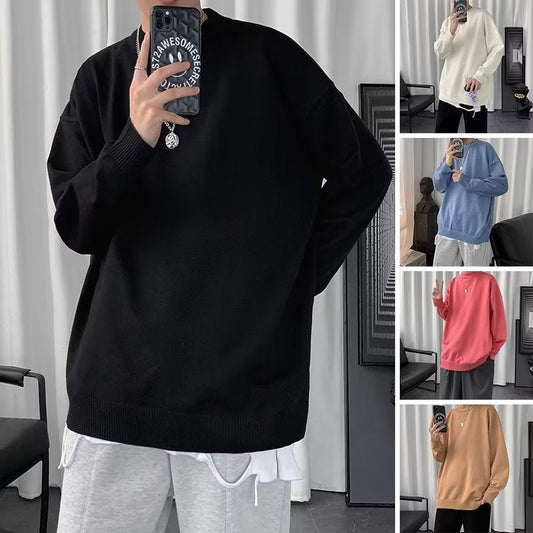 saferido      -shop mens fashion Solid Color Knitted Bottoming Shirt Men's round Neck Men's Long-Sleeved Sweater Hong Kong Style Men's Fashionable Outerwear Spring and Autumn Sweater