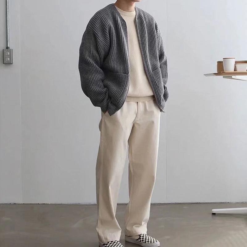 saferido      -shop mens winter fashion Autumn and Winter New Fashion Trendy Ins Trendy Knitted Cardigan Men's Solid Color Sweater Loose Casual Lazy Style