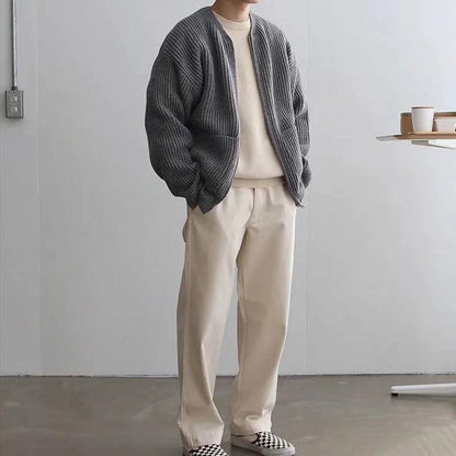 saferido      -shop mens winter fashion Autumn and Winter New Fashion Trendy Ins Trendy Knitted Cardigan Men's Solid Color Sweater Loose Casual Lazy Style