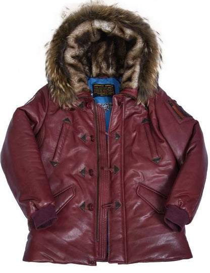 2025 Casual zipper hooded stand-up collar winter spot red straight hem youth sheepskin leather jacket