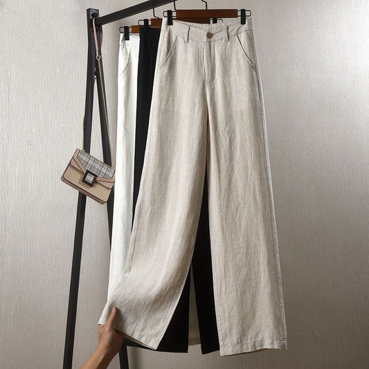 Cotton and linen straight wide-leg pants women's high waist drape popular summer new linen thin loose casual trousers children
