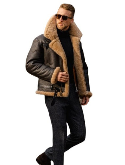 2025 01  Men's Dark Coffee Fur Integrated Long Sleeve Fur Jacket Cross Hot Sale 0.9kg