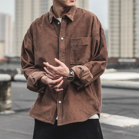 saferido fall outfits men Corduroy Shirt Men's Long-Sleeved Autumn Japanese Fashionable Casual Loose Men's Autumn and Winter Thick Shirt Men's Coat