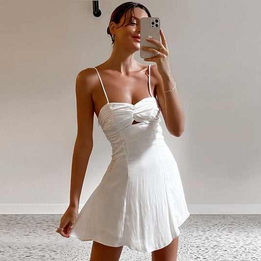 SAFERIDO 2025 A piece of  style ins New Popular trade women's clothing, sexy hollow wrinkled bm suspender slim dress women
