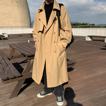saferido mens fall fashion Autumn and Winter New Men's Mid-Length Trench Coat Korean Handsome Yupi Coat British Style Coat