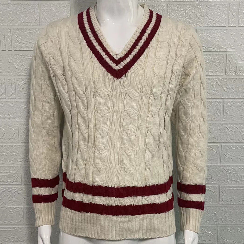 saferido      -shop mens winter fashion V-neck Sweater Men's Striped Color Matching Knitted Sweater Autumn and Winter Fashion Ins Men's Clothing