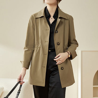 Mom trench coat women's spring and autumn new Korean version waist loose and thin casual fashion small coat