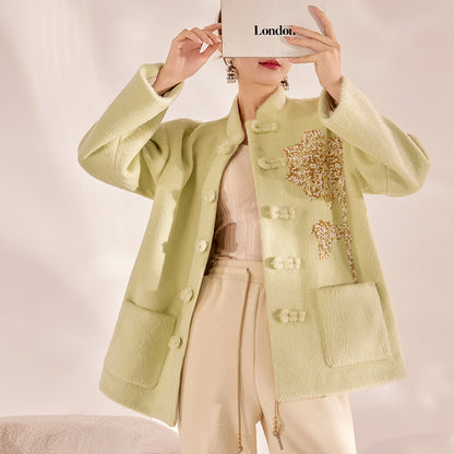 Winter Guofeng  new heavy industry bead design sense buckle light luxury loose new Chinese jacket women MY099