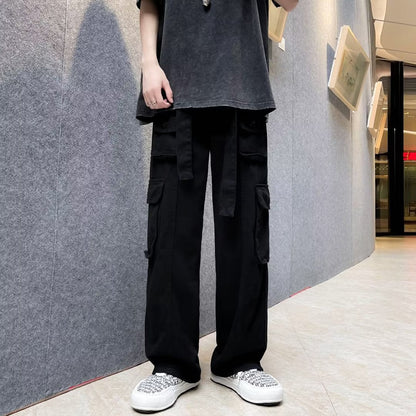saferido boy outfits American Ins High Street Multi-Pocket Overalls Men's Loose Straight Casual Pants Autumn Drape Wide Leg Pants