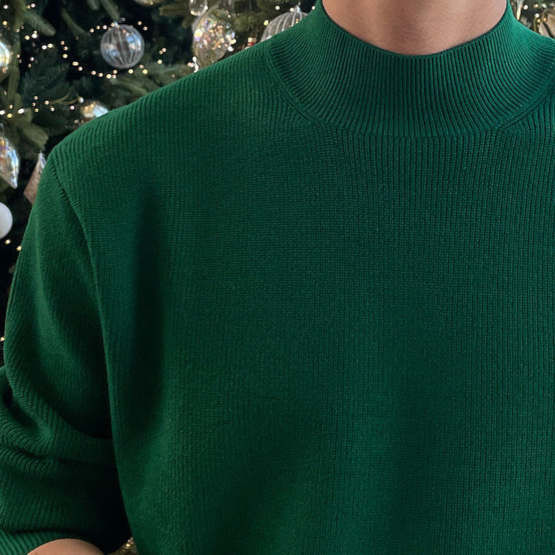 saferido      -shop classy outfits men Men's Korean-Style Winter Versatile Retro Christmas Green Sweater round Neck Pullover Sweater Fashionable Trendy Sweater