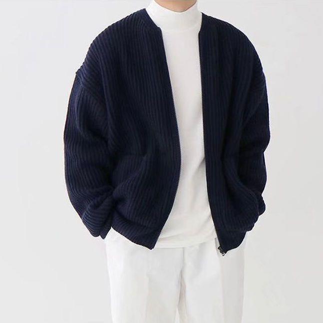 saferido      -shop mens winter fashion Autumn and Winter New Fashion Trendy Ins Trendy Knitted Cardigan Men's Solid Color Sweater Loose Casual Lazy Style