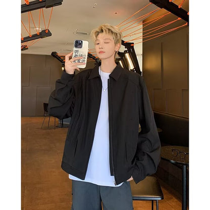 saferido fall outfits men American Retro Cleanfit Ruoshuai Loose Men's Spring and Autumn Korean Style Versatile Lapel Shoulder Pad Solid Color Coat