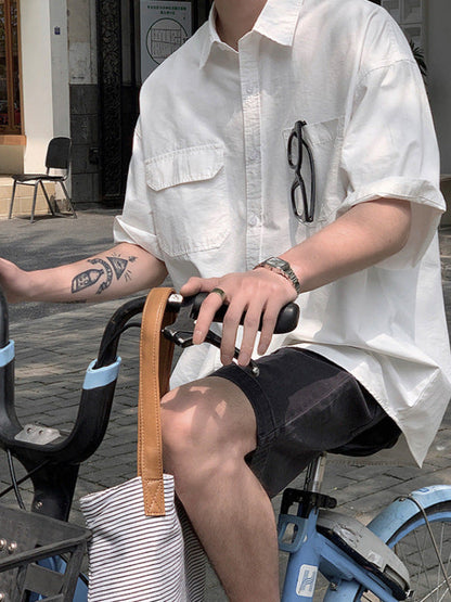 Pure white shirt short sleeves boyish feeling men's summer Korean version casual versatile Japanese style Hong Kong style high quality new trend