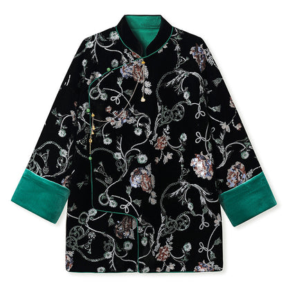 New Chinese  new high-end embroidered design top spring black buckle light luxury coat women's N2001