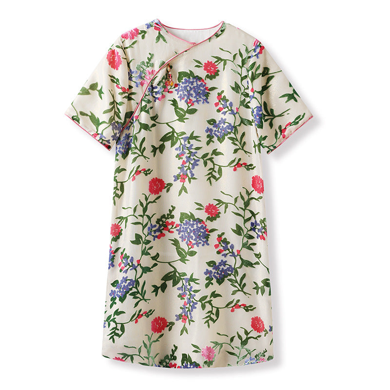 New Chinese style light national style burnt mulberry silk dress summer new temperament loose design short skirt M3113