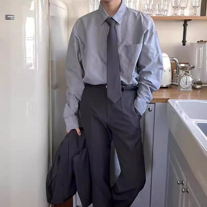 saferido      -shop classy outfits men Simple Casual Shirt Men's Spring New Long-Sleeved Shirt Korean Style Loose-Fit Clothing DK Uniform Inner Wear