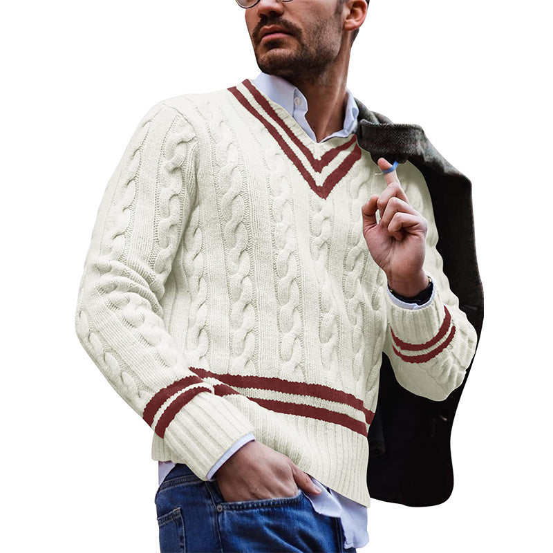 saferido      -shop mens winter fashion V-neck Sweater Men's Striped Color Matching Knitted Sweater Autumn and Winter Fashion Ins Men's Clothing