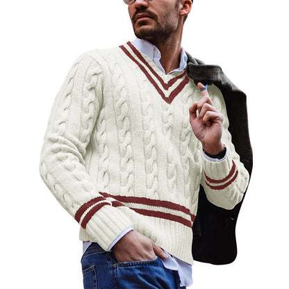 saferido      -shop mens winter fashion V-neck Sweater Men's Striped Color Matching Knitted Sweater Autumn and Winter Fashion Ins Men's Clothing