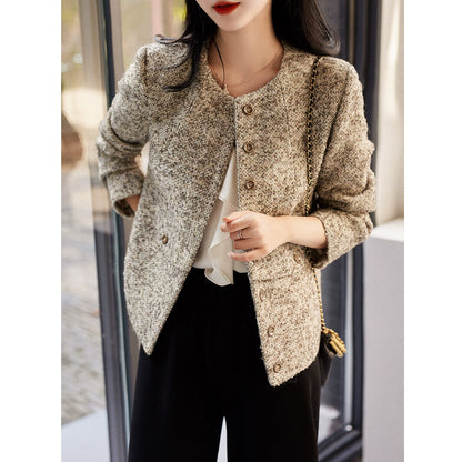 2025 Premium wool tweed small fragrant jacket short  spring and autumn new spring clothing high-end women's clothing gold gray