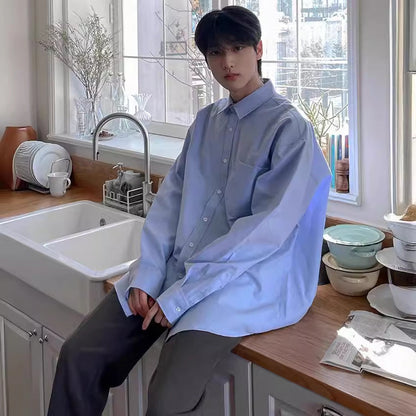 saferido      -shop classy outfits men Simple Casual Shirt Men's Spring New Long-Sleeved Shirt Korean Style Loose-Fit Clothing DK Uniform Inner Wear