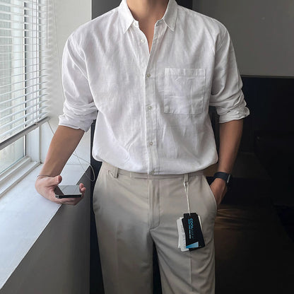 saferido homecoming outfits for guys Retro British Mature Men's Spring and Autumn Shirt Versatile Solid Color Linen Shirt High Sense Simple Men's Korean Fashion