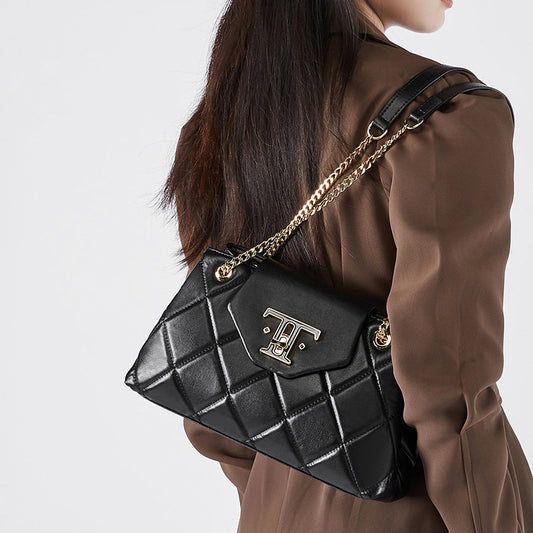 Women's bag popular new first-layer cowhide chain bag women's messenger bag autumn and winter commuting versatile leather women's bag single shoulder