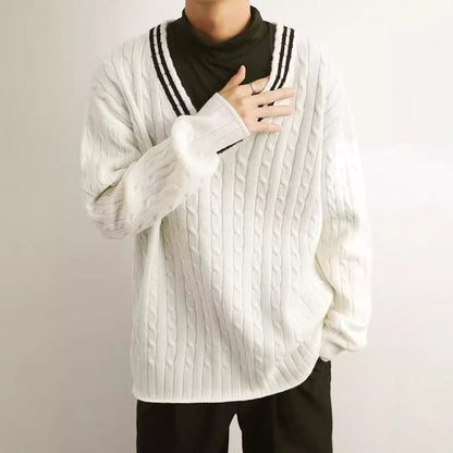 saferido      -shop classy outfits men Preppy Style V-neck Sweater Men's Suit Ins Winter New Loose All-Match Sweater Niche Sweater