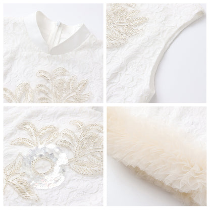 summer new national style embroidery temperament stand-up collar short skirt new Chinese hem splicing dress women's N4064