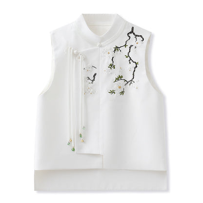 New Chinese style new stand-up collar vest women's casual versatile heavy industry flower embroidered buckle vest jacket women M6036