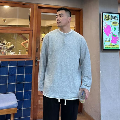saferido guys clothing styles Japanese Retro Henry Collar Fake Two-Piece Long-Sleeved T-shirt Men's Autumn Casual Sweater Men's Autumn Bottoming Shirt