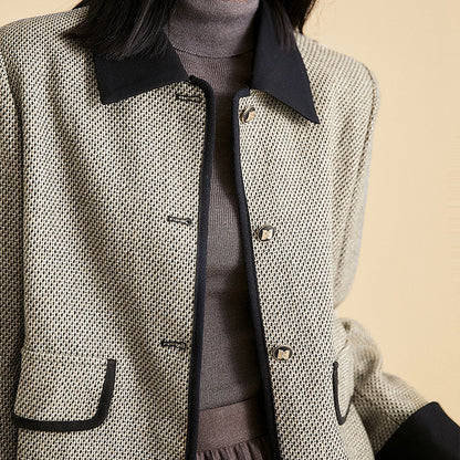 2025 Temperament wool small fragrant jacket high-end tweed lapel short jacket women's autumn commuter women's clothing spring and autumn