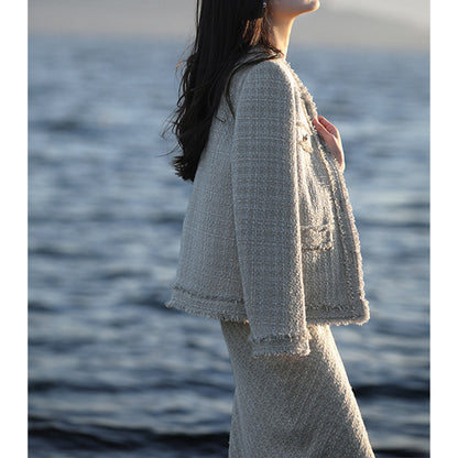 2025 Heavy industry weaving, wool small fragrant style suit, high-end coat, skirt, long skirt  spring and autumn new women's clothing