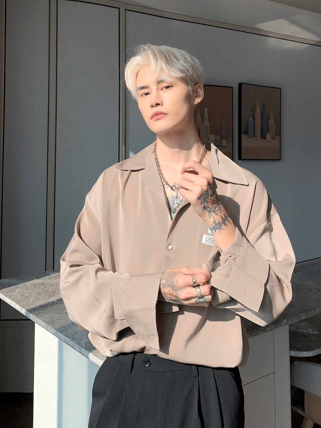 saferido [CUIBUJU] Korean loose casual drape shirt na1071