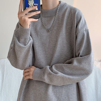 saferido      -shop mens fashion Spring and Autumn New Pure Color Sweater Men's Fresh round Neck Basic Long Sleeve Youth Casual Drop Shoulder Bottoming Shirt