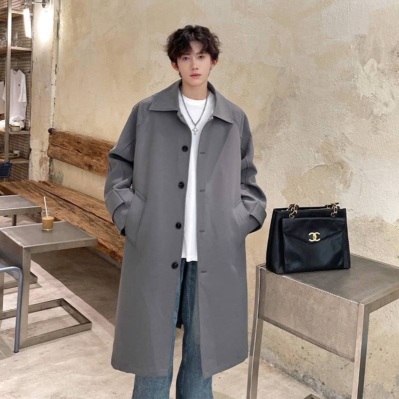saferido hipster Spring and Autumn Korean Style Windbreaker Men's Handsome All-Match Mid-Length Windbreaker Hong Kong Style Trendy High-Grade Thickened Coat