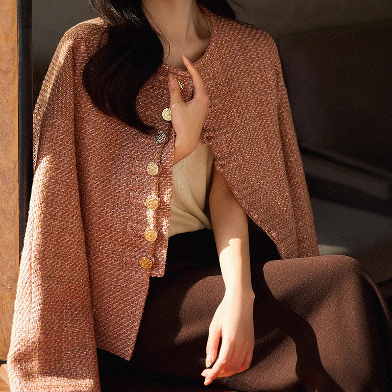 2025 Glazed pink gold new Chinese style, small fragrant wind coarse flower short coat, national style women's clothing  spring women's top short