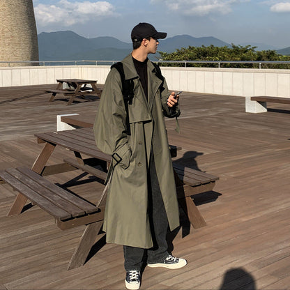 saferido mens fall fashion Autumn and Winter New Men's Mid-Length Trench Coat Korean Handsome Yupi Coat British Style Coat