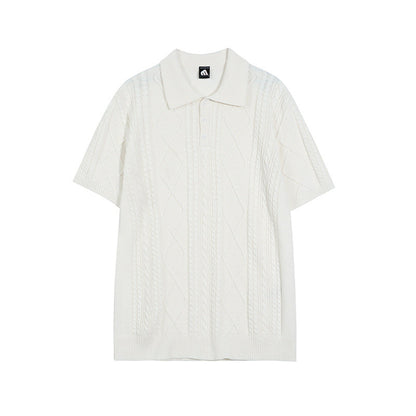 saferido      -shop men’s fashion Texture Knitted Polo Shirt Short T Men's Summer Loose Lapel T-shirt Korean Style Trendy Short Sleeve Sweater