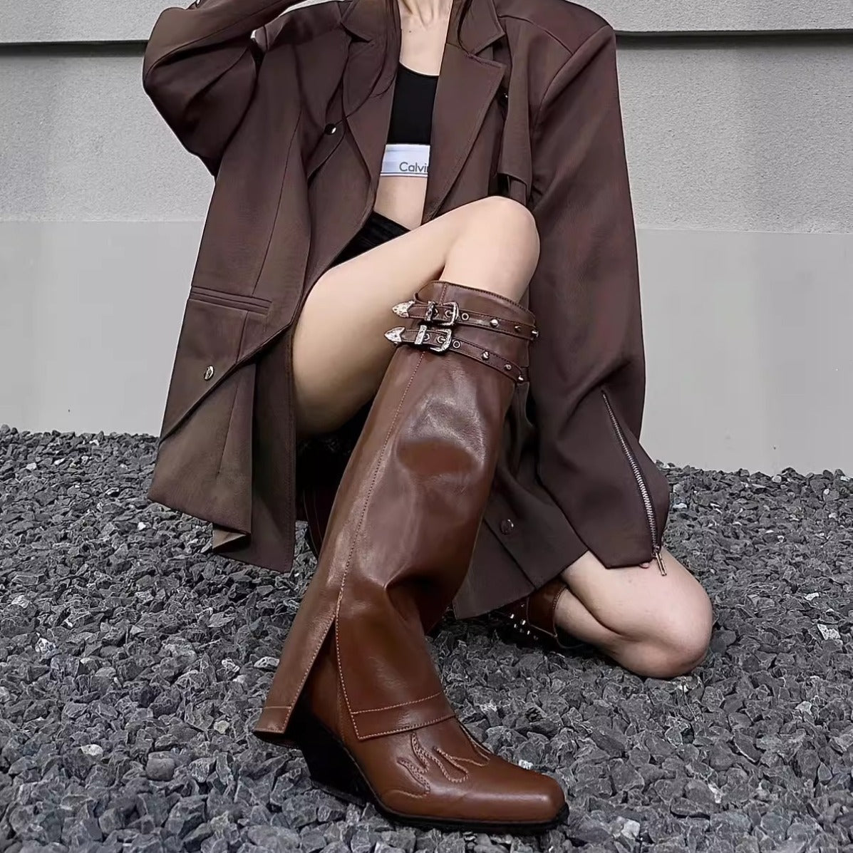 2025 Skinny Riveted Pants Boots popular Summer New Pointed Embroidered Western Cowboy Boots Dark Cool Spicy Boots Women