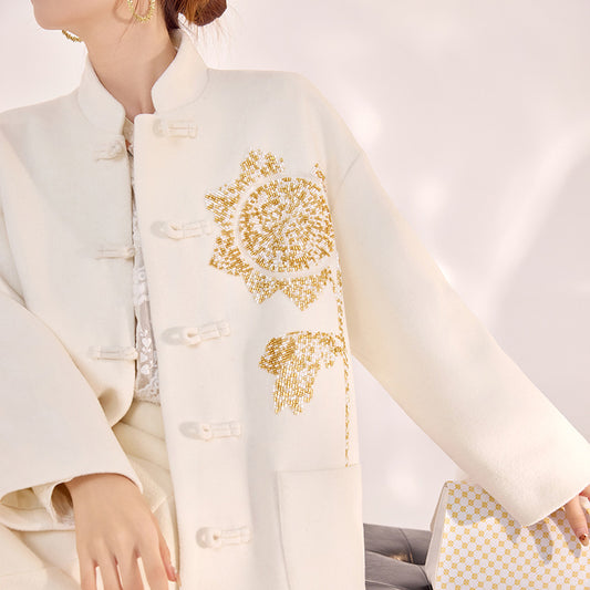 Winter Guofeng  new heavy industry bead design sense buckle light luxury loose new Chinese jacket women MY099